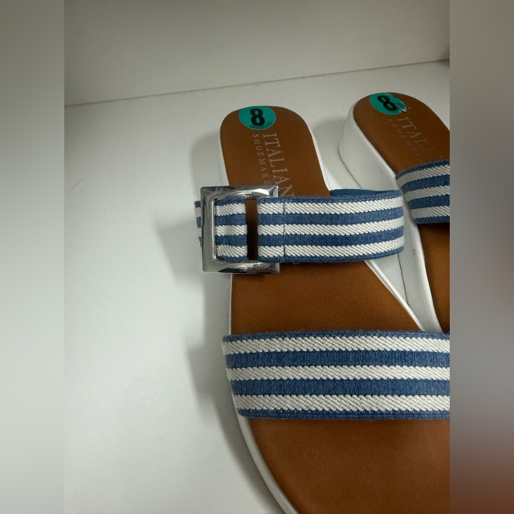 Italian Shoemakers Blue and White Striped Sandals - Picture 4 of 5